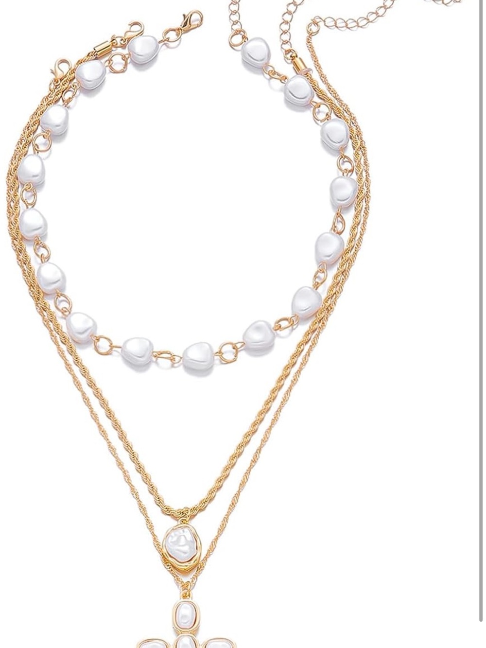 Anthropologie Gold and White Pearl Layered Pendant Necklace - Picture 6 of 6